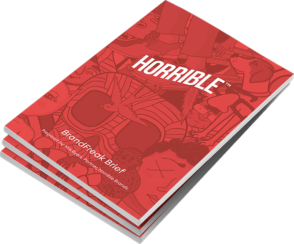 Stack of red Horrible BrandFreak Brief reports